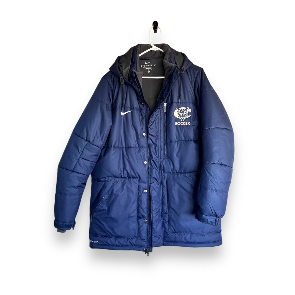 NIKE STORM FIT Navy Blue Cougars Soccer Long Puffer Parka Coat JACKET Mens Sz L
